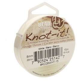 The Beadsmith Knot-it! Cord – Nylon Chinese Knotting Cord – White Color – 0.8mm Diameter – 15-Meter Spool – Use in Macrame, Kumihimo, Decorative Knots & Traditional Chinese Arts
