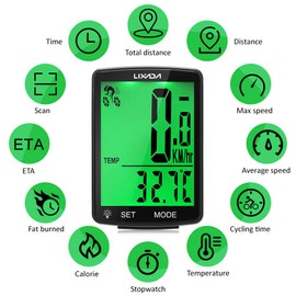 Lixada Bicycle Computer Wireless Multifunctional LCD Screen Bicycle Rainproof Speedometer Odometer 2.8 Inch Waterproof with Temperature Stopwatch Calorie Consumption