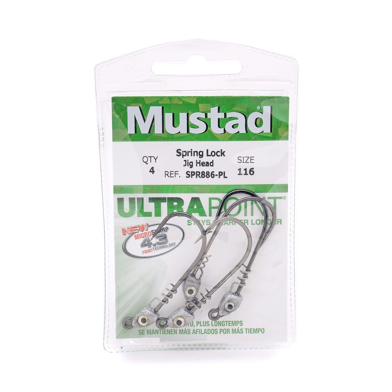 Mustad Spring Lock Jig Head, 3/16OZ, 3/0 Hook, Silver