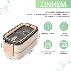 Fiambrera, Aislamiento Caja de Almuerzo de Fugas de 1400 ml, Topper para Lunch de Acero Inoxidable 304, Lonchera con Toppers de Doble Capa con Asa, Cubiertos, 3 Compartimentos,Para Microondas (Caqui)