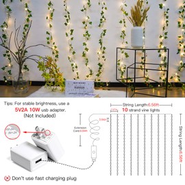 suddus suddus Vines with Light for Bedroom, 200 LED Fairy Lights with Vines, Ivy Curtain Lights for Dorm, Wedding, Party, Wall, Indoor, Outdoor Decor, 6.5ft x 6.5ft