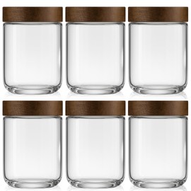 Osfel 16oz 6 Pack Overnight Oats Containers with Lids, Glass Mason Jars with Acacia Wood Airtight Lids, Wide Mouth Meal Prep Storage Jars for Yogurt, Chia Pudding, Salad, Parfait, Snacks, Spice