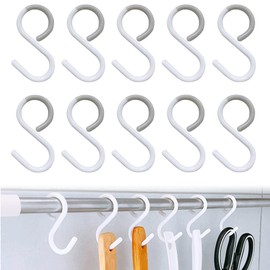 S Shaped Hooks, No Rust, No Noise, White, Set of 10, Bending, Shedding Prevention, S-Shaped Hook, S Hook, S Hook, Hard to Slip Out, Universal Hook, For Kitchens, Washrooms, Bathrooms, Entryways, Bath