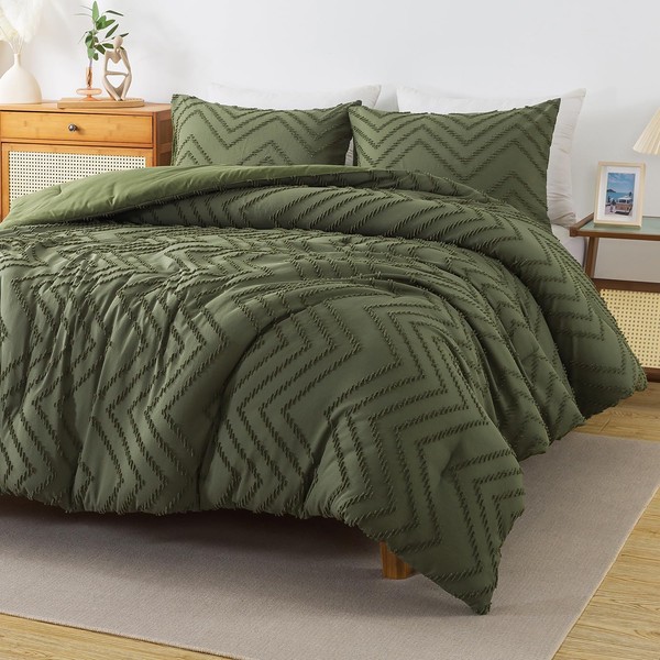Andency Olive Green Comforter Set King Size, Boho Soft Fluffy