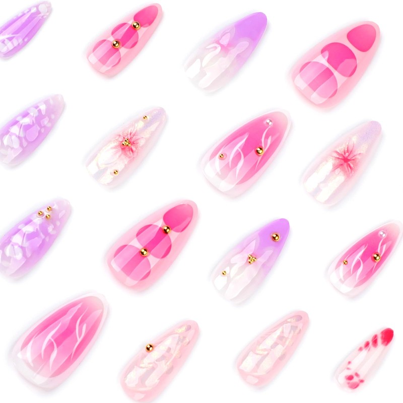 24Pcs Medium Almond Press on Nails Thick Acrylic Fake Nails