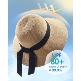 FURTALK Womens Beach Sun Straw Floppy UPF50 Travel Foldable Brim Summer UV Hat Brown
