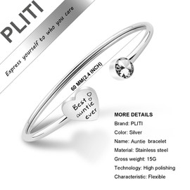 PLITI Aunt Jewelry Best Auntie Ever Bracelet Aunt Bangle Bracelet Gifts From Nephew (Silver)