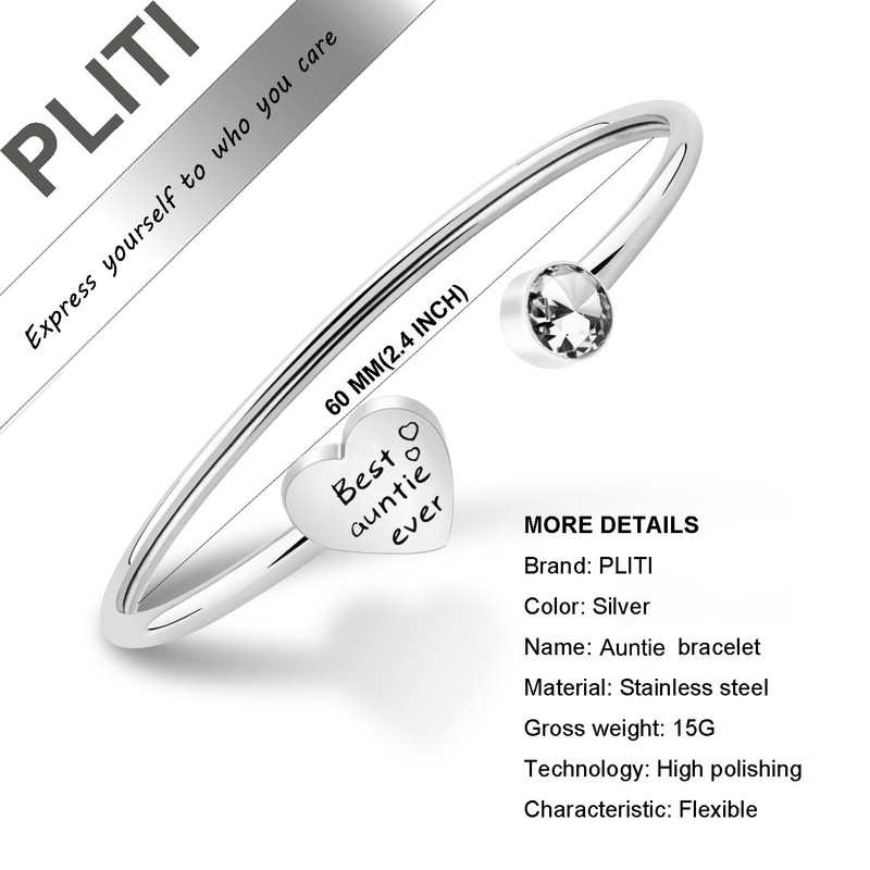 PLITI Aunt Jewelry Best Auntie Ever Bracelet Aunt Bangle Bracelet