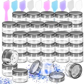 Paquete de 45 tarros de plástico de 15 g con tapas, recipientes redondos transparentes de 15 ml, frascos de maquillaje, frascos de tamaño de viaje de 0.5 onzas con espátulas para muestras de