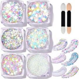 Srvauyea Pack of 6 Festival Glitter Face, Transparent Glitter Gel, Glitter Face Body Glitter Gel, Make-Up Carnival Glitter for Festival, Music Festivals, Party, Masquerade, Body, Face, Hair