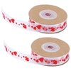 2pcs Red Ribbon 1.5cm/0.6in Wide Heart Pattern Packaging Ribbons DIY