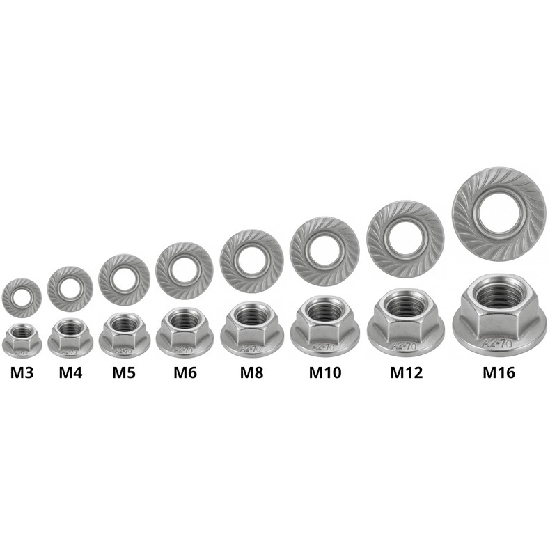 Nuts made of stainless steel with serrated edge M8, nuts
