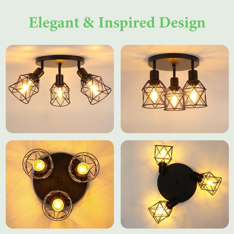 WILON Kitchen Light Fixtures Ceiling Mount, Black Ceiling Light Fixtures