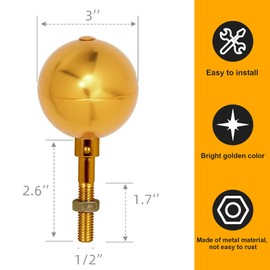 Frunke Flag Pole Topper Golden Ball for Outdoor, Flagpole Ball Topper Finial Replacement Weatherproof Flagpole Accessories Parts