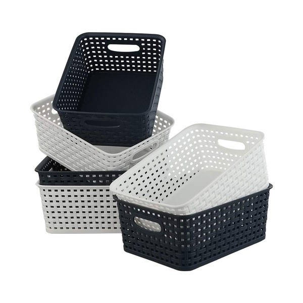 Ucake Plastic Storage Baskets for Organizing, White Navy Blue Baskets,