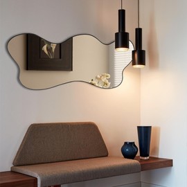 POZINO Asymmetrical Mirror, Irregular Frameless Mirror, 47.25"x21.65" Large Wall Mirrors Decorative, Modern Organic Shaped Mirrors for Living Room Bathroom Bedroom Entryway Fireplace