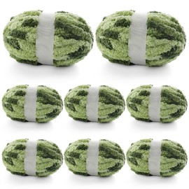 8 Pcs Chunky Yarn for Hand Knitting - Chunky Chenille Yarn for Crocheting - Fluffy Yarn for Crochet - Jumbo Yarn for Hand Knitting 227 yds 61.6 oz of Super Bulky Yarn (Dark Green-Sage Green)
