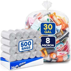 PLASTIC PRINCE 20-30 Gallon Can Liners 8 Mic High-Density Garbage Bags Clear 30" x 37" Trash Bags 500/Case
