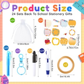 Marspark 24 Sets Back to School Gifts Mini Pens with Keychain and Sticky Notes Set Highlighter Permanent Marker Ballpoint Pen with Apple Shape Self Sticky Notepads for Teacher Student Classroom Gifts