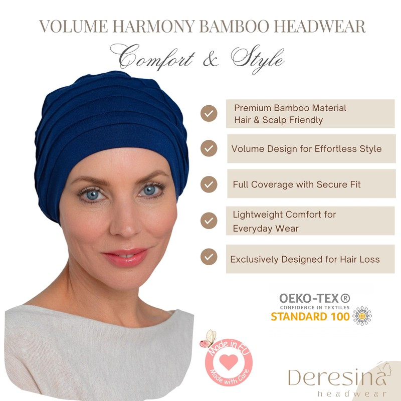 Deresina Harmony Volume Headwear Bamboo Chemo Hat for Women, navy,