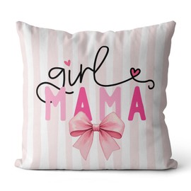 M-Qizi Coquette Pink Bow Girl Mama Pillow Covers 18x18, Mama Mom Mother's Day Birthday Gifts from Daughters, Girl Mom Gifts Throw Pillow Covers