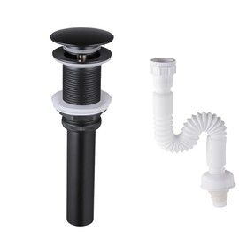 Bathroom Sink Drain without Overflow Vessel Sink Lavatory Vanity Pop Up Drain Stopper Matte Black, ALL Metal Rustproof Brass and 304 Stainless Steel for Vanity Vessel Sink without Overflow