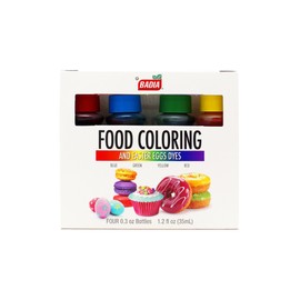 Badia Food Coloring (Blue,Green,Yellow,Red) 0.3 OZ. Each Bottle (35ml Total Coloring)