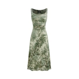 CIDER Womens Dresses Floral Dress Sleeveless Scoop Neck Ruched Midi Dress: Green, M