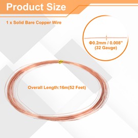 MECCANIXITY 99.9% Solid Bare Copper Wire, Soft Pure Copper Crafting Wire 52 Feet 32 Gauge (0.2mm) for Crafts Jewelry Making Electroculture Gardening (16m)