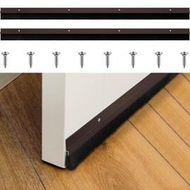 Gisafai 2 Pcs Brown Aluminum Door Sweep with Soft PP Brush 8 Screws 36 Inches Long Door Bottom Sweep Door Brush Sweep for Exterior Home Door Garage Threshold Seal (1 x 36 Inch)