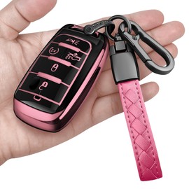 Sindeda for Dodge Key Fob Cover with Keychain Soft Full Protection Key Shell Key Case Compatible with 2019-2025 Dodge RAM 1500 2500 3500 (Pink, 4-5 Buttons)