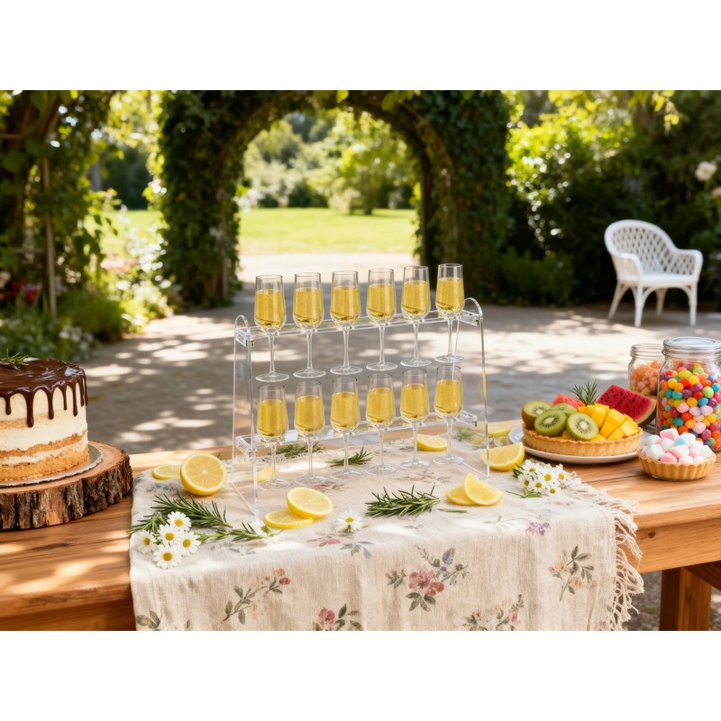 SOVQUEST Acrylic Stemware Rack, 2 Tier 12 Slot Trapezoid Champagne