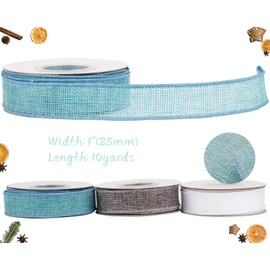 Tekdeere Cinta de arpillera de 1 pulgada x 10 yardas, cinta con alambre azul isla para manualidades, envoltura de regalos, coronas, lazos, decoración de árboles y decoración al aire libre