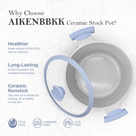 AIKENBBKK 5 Quart Stock Pot with Lid, Non Stick Cooking Pot, Ceramic Soup Pot Nonstick, Induction Cookware for Pasta,Soup,Spaghetti, Stay-Cool Handle, Suitable for All Stoves, PFAS-Free, Blue