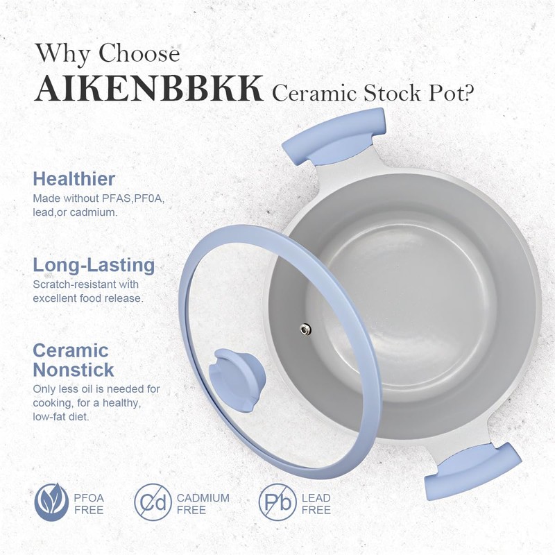 AIKENBBKK 5 Quart Stock Pot with Lid, Non Stick Cooking