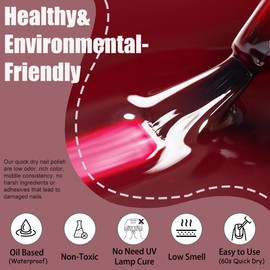 Cherry Red Nail Polish - 12ml Dark Red Nail Polish - Burgundy Nail Varnish Quick Dry - WineRed Long Lasting Nail Varnish for Diy Salon Manicure at Home,No Need Cured