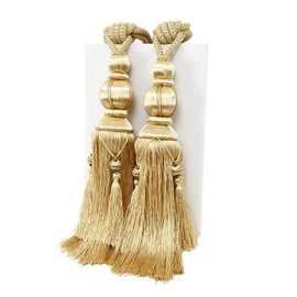 YunNasi 1 Pair Curtain Tie backs Rope Handmade Tassel Curtain Tiebacks Holdbacks Window Drape Rope for Large and Heavy Curtain, Gold