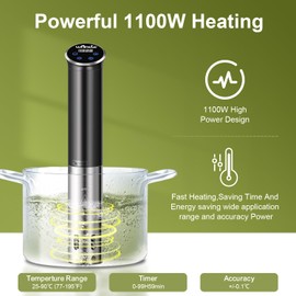 Sous Vide, Wancle 1100W Immersion Circulator, IPX7 Sous Vide Cooker, Small Space-Saving Design, Sous Vide Machines with Accurate Temperature Control, Black, 120V
