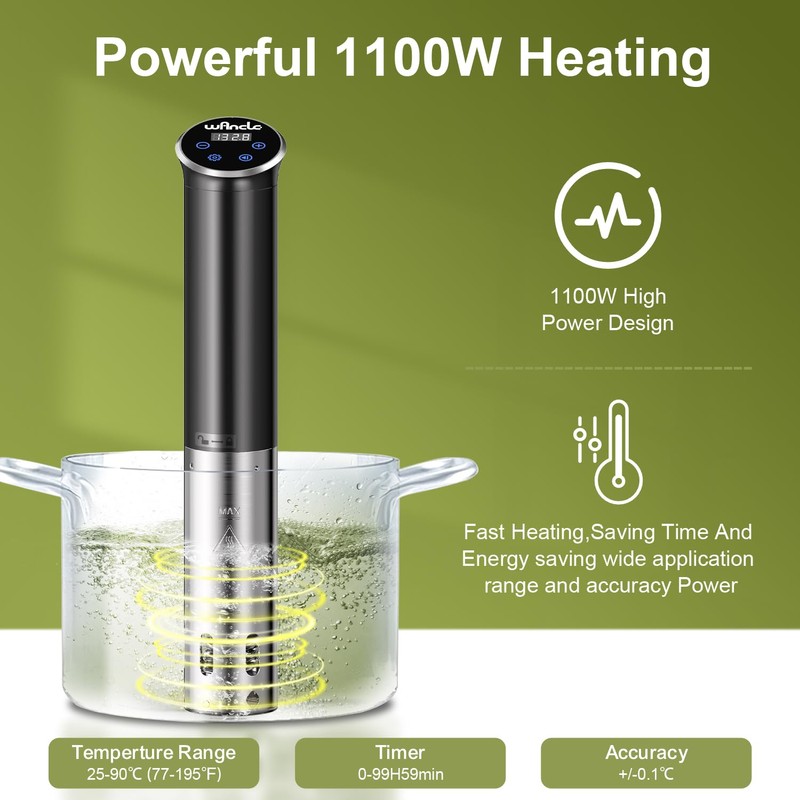 Sous Vide, Wancle 1100W Immersion Circulator, IPX7 Sous Vide Cooker,