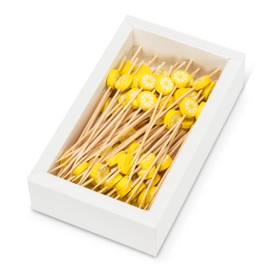Abbott Collection Lemons Cocktail Picks. 100 Pieces - Bamboo/Wood, Natural/Yellow (4.5" L)