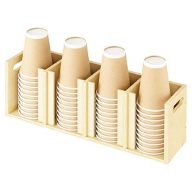 Sawjut Wood Cup Lid Organizer 4 Compartments with Adjustable Dividers for Counter Wall Mount Disposable Cup and Lid Storage Kitchen Restaurants Fast Food Coffee Shop Supplies (20”W x 7”H x 4.7”D)