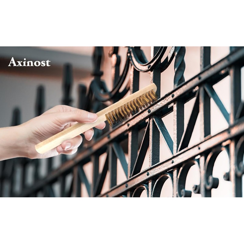 Axinost Wire Brush Set, Straight Brush, Brush with Wooden Handle,