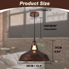 TAKEGO 15.4" Industrial Large Pendant Light, Vintage Pendant Light Kitchen Island, Farmhouse Pendant Light Rustic Light Fixtures, Hanging Ceiling Lamp for Kitchen Island, Hallway, Dining Room