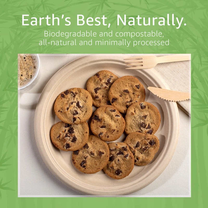 Ibambo Bamboo Disposable Paper Plates - Compostable Plate, PFAS Free