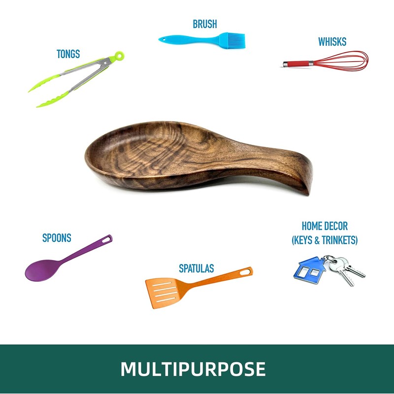 Kityemo Walnut Wooden Spoon Rest Cooking Spoon Holder Organizer Heat-Resistant