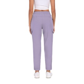 Womens Hiking Pants Quick Dry Water Resistant Cargo Pants Lightweight Elastic Waist Pants Zipper Pockets HH24013 Purple XX-L