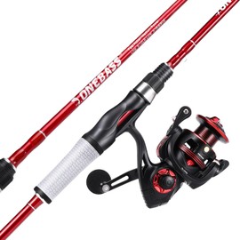 One Bass Spirit Flame Fishing Rod Reel Combo, Spinning & Baitcasting Fishing Pole with Graphite 2Pc Blanks, Stainless Steel Guides-6' Spinning Red with 1000 Reel