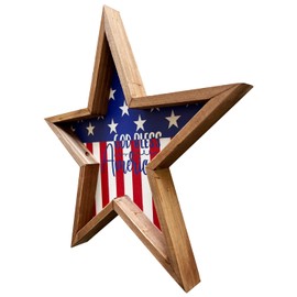 SAGUZOU Vintage Wooden American Flag Star Hanging Wreath Wall Decor 4th of July Americana Patriotic Wall Decorations-12 x12 inches