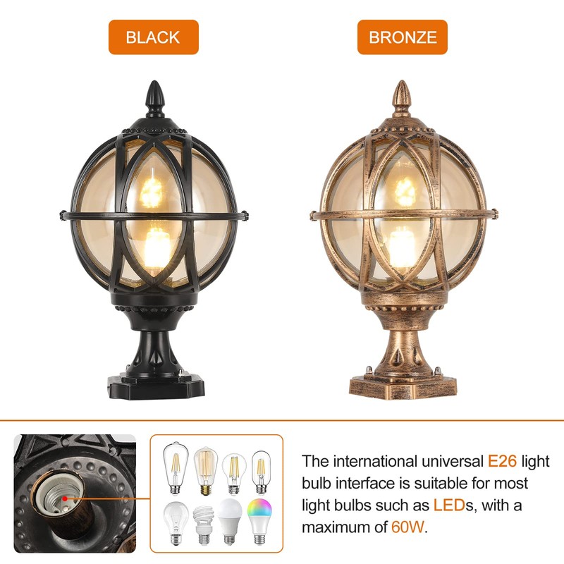 PTOUG Outdoor Post Light Fixture, E26 Base 60W Max Column