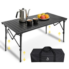 ARURU 50" Large Folding Camping Table with Adjustable Hight Legs for 2-6 People - Heavy Duty Foldable Camp Table with Roll-Up Aluminum Picnic Table, Portable Outdoor Table for Cooking,Beach,BBQ,Party